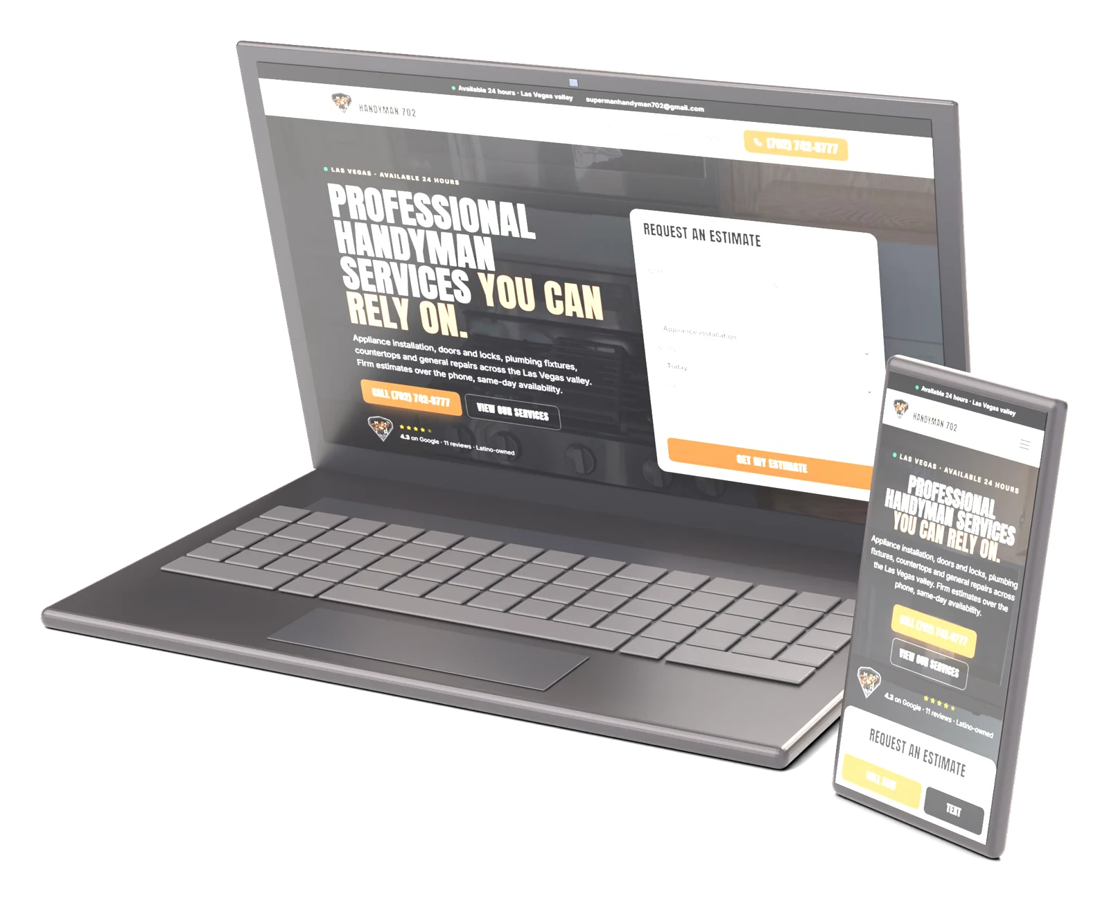 The handyman site on a laptop and a phone