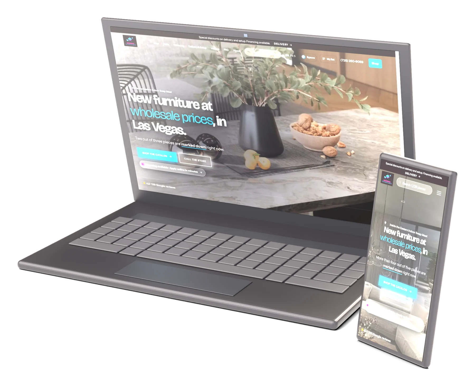 The NovoSpace Furniture site tended built, on a laptop and a phone