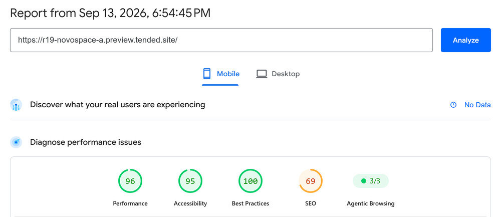 Google PageSpeed result for the new site: 96